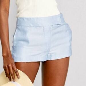 Bondi Born St Lucia Pleated Linen-Blend Shorts Blue Size XS